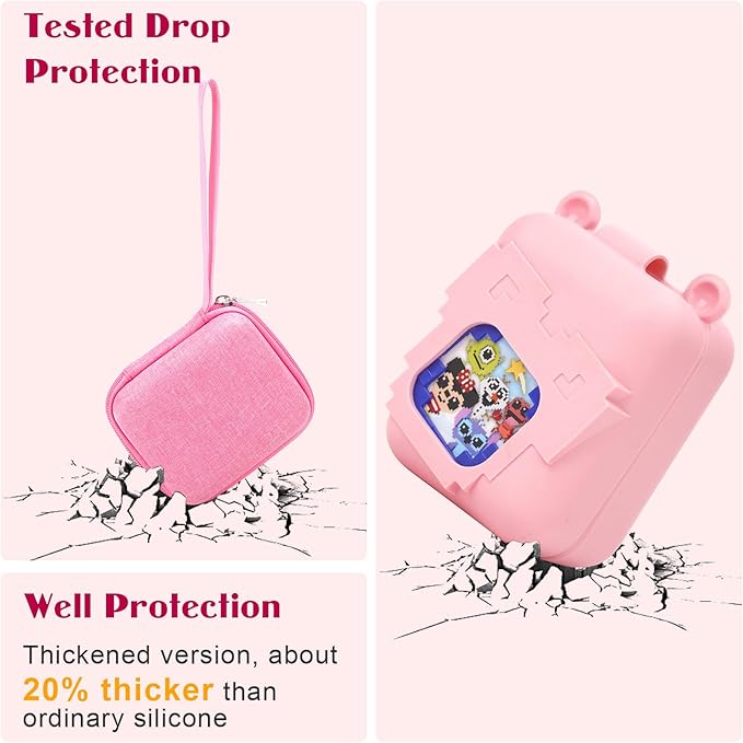 MGZNMTY Carrying Case and Silicone Case for Bitzee Disney Interactive Toy Digital Pet - Protective Skin Cover for New Bitsy Electronic Virtual Pet (Pink)