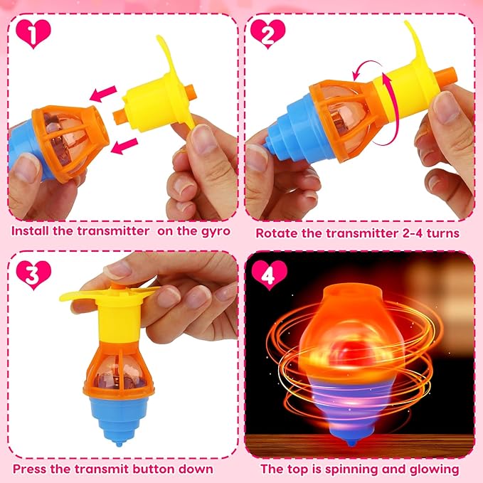 25PCS Light Up Spinning Tops Valentines Day Gifts for Kids School Funny Valentine Exchange Cards for Kids Classroom Toddler Boy Girl Valentine’s Class Party Favors Goodie Bag Stuffers Bulk Prizes