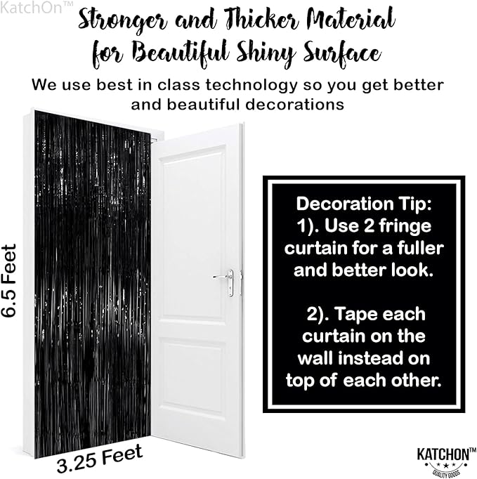 KatchOn Large Black Fringe Backdrop - Pack of 2 | Black Streamers for Graduation Decorations 2026 | Tinsel Backdrop for Anniversary, Birthday, Bachelorette | 2026 Graduation Decorations