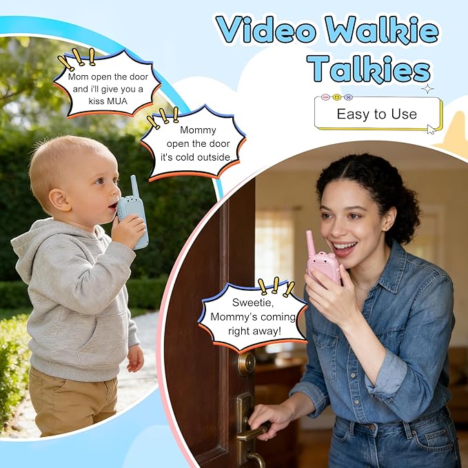 Video Walkie Talkies for Kids, 2 Pack Handheld Rechargeable Walkie Talkies-Christmas Birthday Gifts for Kid Age 3-12, Toddler Indoor Outdoor Toys- Family Games, Outside, Camping, Hiking Blue&Pink