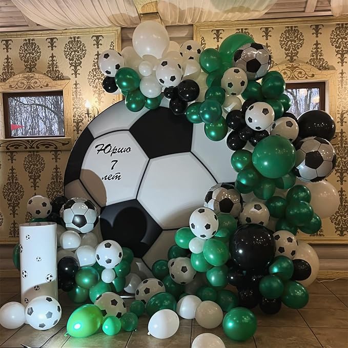 Green Silver Football Balloons - 12 Inch Printed Latex for Boys Baby Shower Soccer Sports Party Decorations