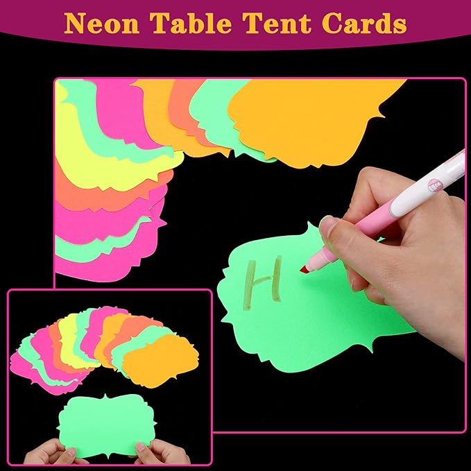 Glow Neon Party Supplies Glow Bar Banner Fluorescent Balloons Yellow Happy Birthday Cake Toppers Star Cupcake Toppers Fluorescent Table Tent Cards for Birthday Party