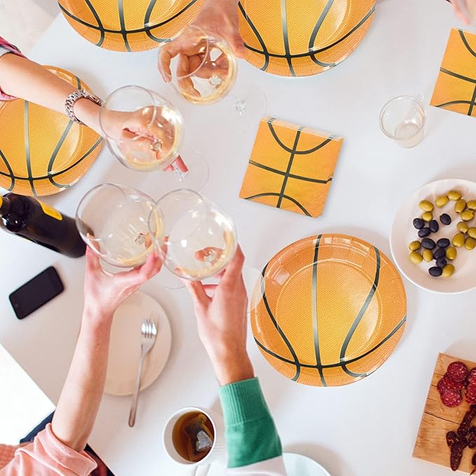 120 Pcs Basketball Party Supplies - 60 Pcs 7 Inch Basketball Plates 60 Pcs Basketball Napkins - Disposable Dessert Plates and Napkins Set for Kids Boys Birthday Basketball Theme Party Decorations