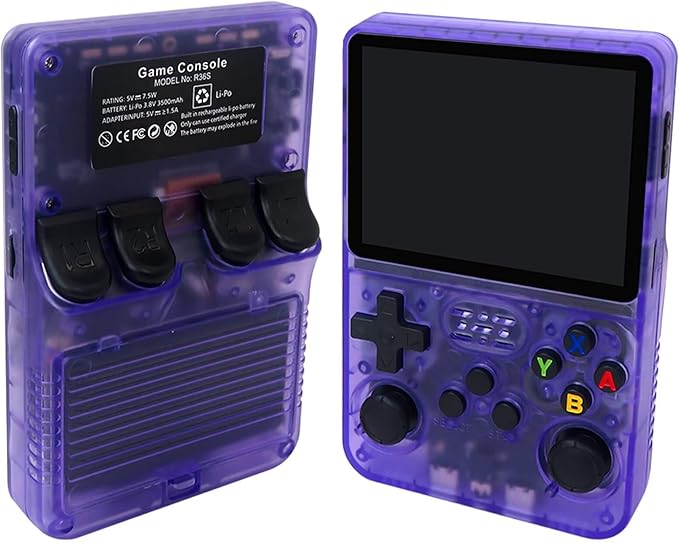 R36S Retro Handheld Video Game Console 128GB Linux System 3.5'' IPS Screen 15,000 Games Portable (Purple)