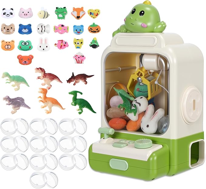 Cartoon Claw Machines for Kids 36 Prizes Age 6+ Mini Vending Machines with Music for Kid with Plush Toy Christmas Birthday Thanksgiving Girls Boys Gifts(Dinosaur)