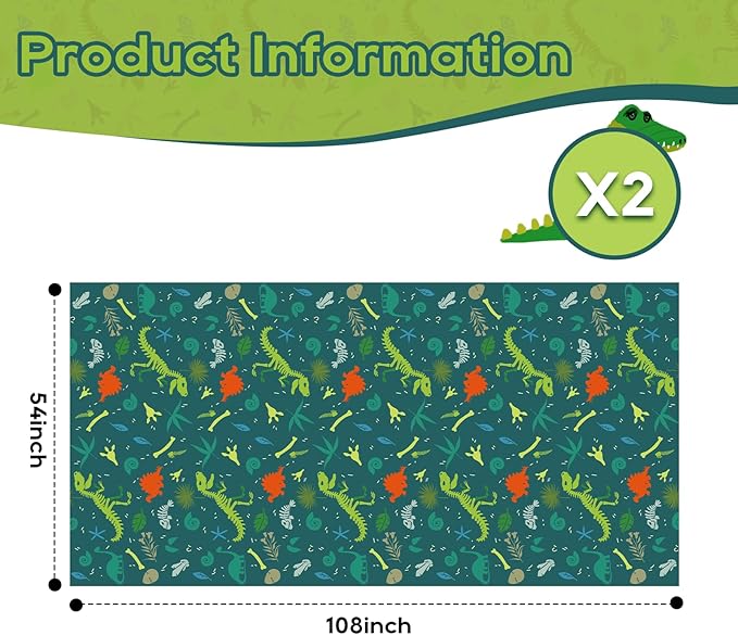 2Pack Dinosaur Table Cover, 54" x108" Dino Theme Tablecloth for Kids Birthday, Disposable Plastic Table Cloth for Boy’s Dino Party Decorations, Jurassic Party Supplies