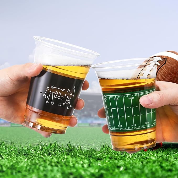 Qinyoung 100 Pcs 16oz Football Party Decorations Football Tailgate Plastic Disposable Clear Cups for Events Sports Birthday Themed Tableware Party Supplies