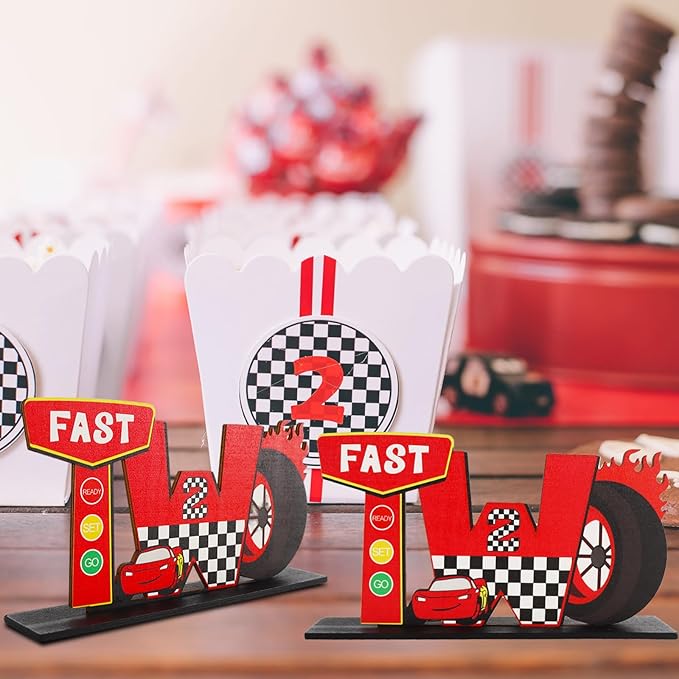 Race Car Fast Two Letter Sign Table Centerpieces for Boys 2nd Birthday Decorations,Boys Two Year Old Birthday Supplies Favors Party Photo Booth Props(2 Set)