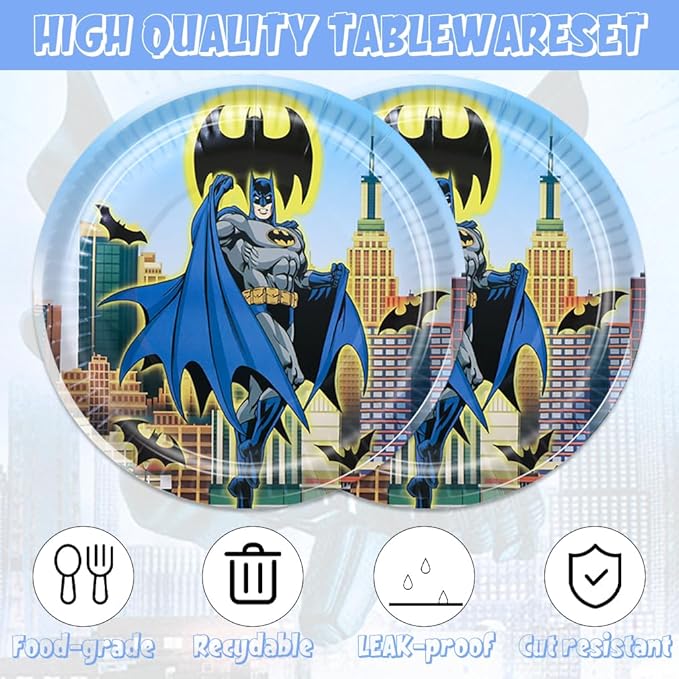 40pcs Batmans Birthday Party Decoration include Napkins,Plates, for batmens Birthday party Supplies (bat)