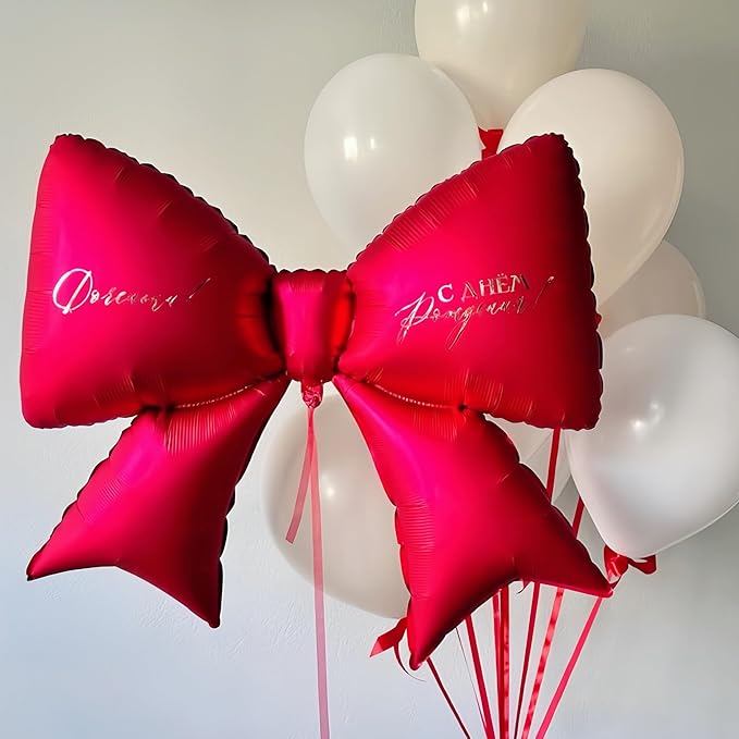 4Pcs Giant Red Bow Balloons for Valentine's Day 38 Inch/coquette Red Bowknot Ribbons Balloon/Bow-Knot Foil Balloons for Baby Shower Bridal Gender Reveal Girl Party Wall Decor