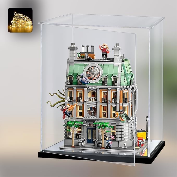 Clear Display Case with Light for Lego Sanctum 76218 Building Set,Dustproof Acrylic Display Box Showcase for Action Figures Model Trophy Collectibles(13.8"x11.8"x15.7"inch)