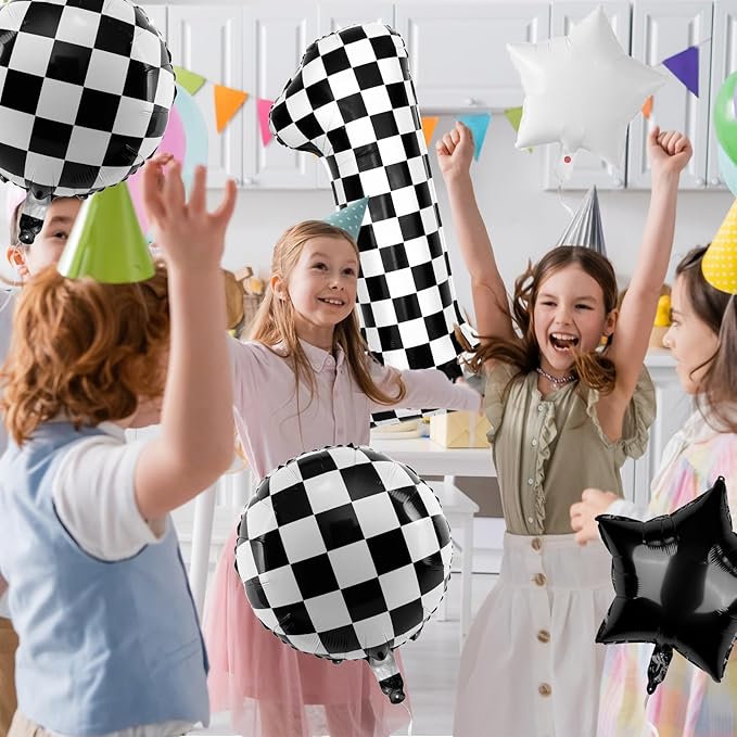 40 Inch Checkered Number Balloons 1 Black and White Foil Balloon for Girls & Boys Racing Car Theme Birthday Party Decorations, Party Supplies & Favors(Number 1)