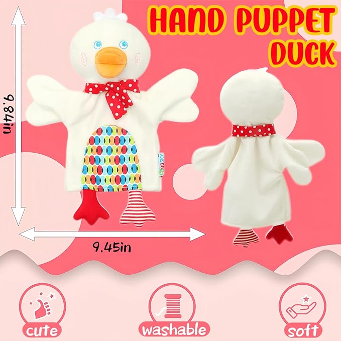 Duck Hand Puppets for Toddlers and Kids 4-8, Cute Duck Hand Puppets Toy, Soft Animal Plush Soothing Toys for Toddlers 3-5, Show Theater Props, Easter Basket Stuffers, Party Favors