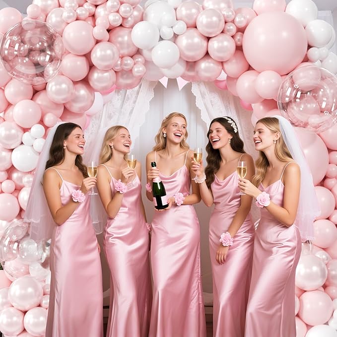 Pink and White Balloons Garland Arch Kit 154Pcs - 5 10 12 18 22 inch Balloon and Confetti Latex Balloons for Wedding Girls Birthday Anniversary Baby Shower Bachelorette Party Decorations