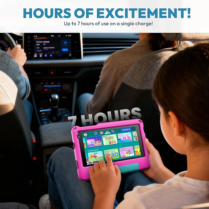 Contixo A7 Kids Tablet with 14 Apps, Lingokids & Epic, 7" HD Screen, Android 15, Parental Controls, WiFi, 3+32GB Storage, al Tablet for Kids Ages 3-12, Boys & Girls Gift, Pink