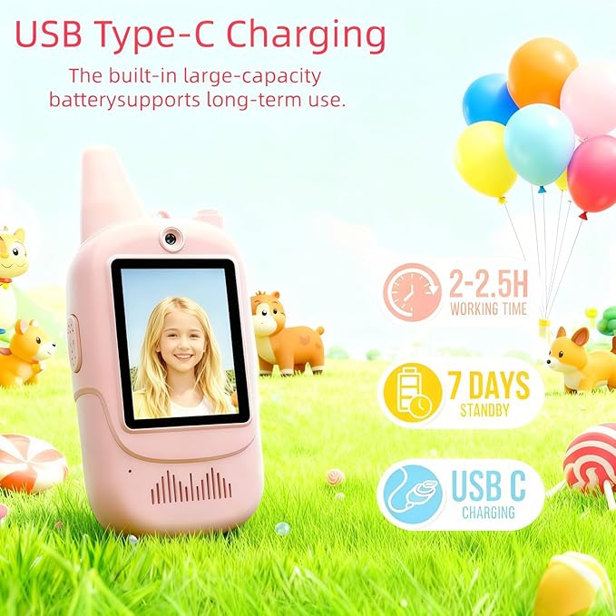 Kids Walkie Talkies 2 Pack - Rechargeable Walkie Talkies for Kids with Clear Sound, Long Range Indoor Outdoor Kids Walkie Talkies Toys for 3-12 Year Old Boys Girls, (Pink+Pink)
