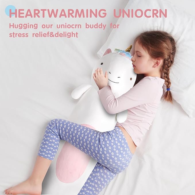 44” Long Unicorn Plush Body Pillow, Giant Cute Colorful Unicorn Stuffed Animals, Large Unicorn Squishy Soft Big Plushies Toy, Gifts for Kids Girls and Boys, Birthdays ﻿
