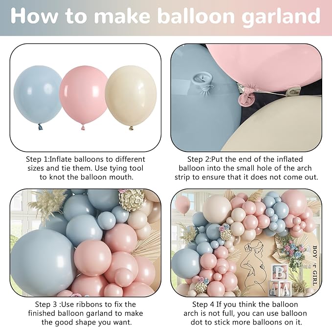 Pink and Blue Balloon Arch Kit 133 Pcs Gender Reveal Balloons Garland Pastel Pink Dusty Blue Latex Party Balloon for Boy or Girl Gender Reveal Birthday Bridal Baby Shower Party Decorations