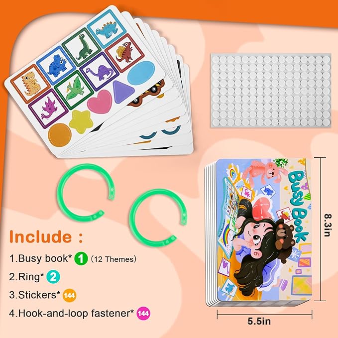 NAHSHON Small Montessori Busy Book for Toddlers 2-5, 12 Themes Preschool Learning Activities Educational Sorting Toys for Kids 3 Year Old, Autism Sensory Fine Motor Matching Games for Toddlers