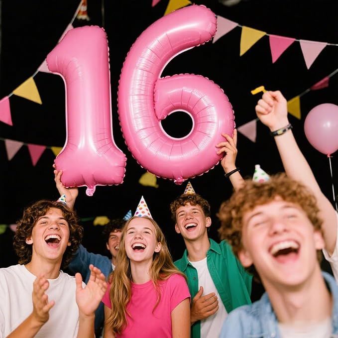 40 Inch Pink Number 16 Digital Balloon,Jumbo Mylar Foil Helium Balloon for 16 Balloons for Birthday Party,Wedding Anniversary Party Decorations
