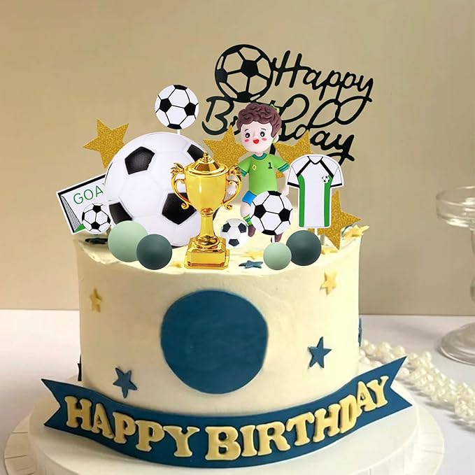 Knana 26Pcs Soccer Cake Toppers - Soccer Ball Cake Theme Decorations for Birthday Party Supplies