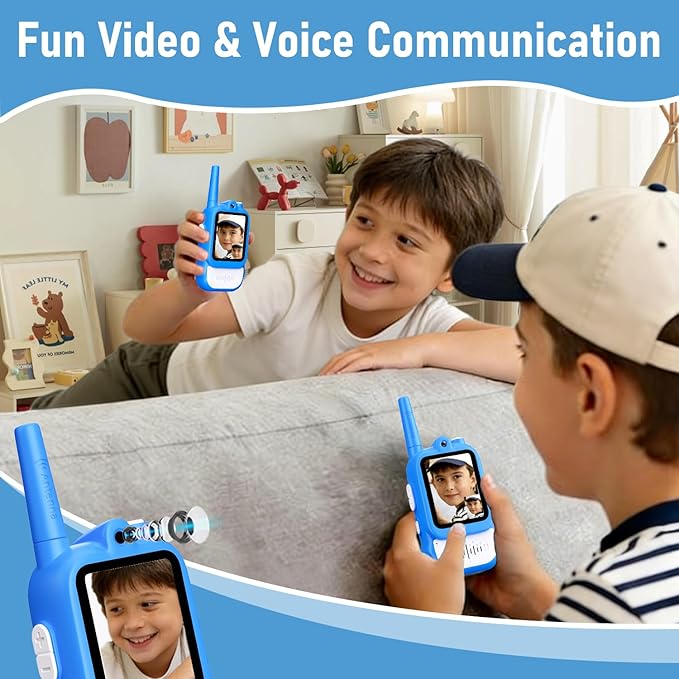 Lapare Video Walkie Talkies for Kids, 2 Pack Rechargeable Walkie Talkies with HD Color Screen, Real-time Video, Outdoor Camping Toys & Birthday Gifts for Boys Age 3-8