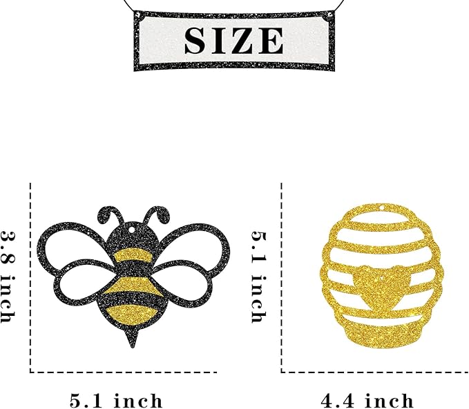 Maicaiffe Honey Bumble Bee Hanging Swirl Decorations - Glitter 22 Pcs Bee Baby Shower Party Supplies - Baby Birthday - Engagement - Wedding Streamers - Bee Theme Party Foil Swirls Ceiling Decorations
