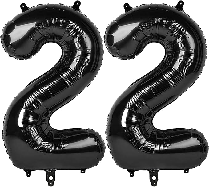 40 Inch Black Number 22 Digital Balloon,Jumbo Mylar Foil Helium Balloon for 22 Balloons for Birthday Party,Wedding Anniversary Party Decorations