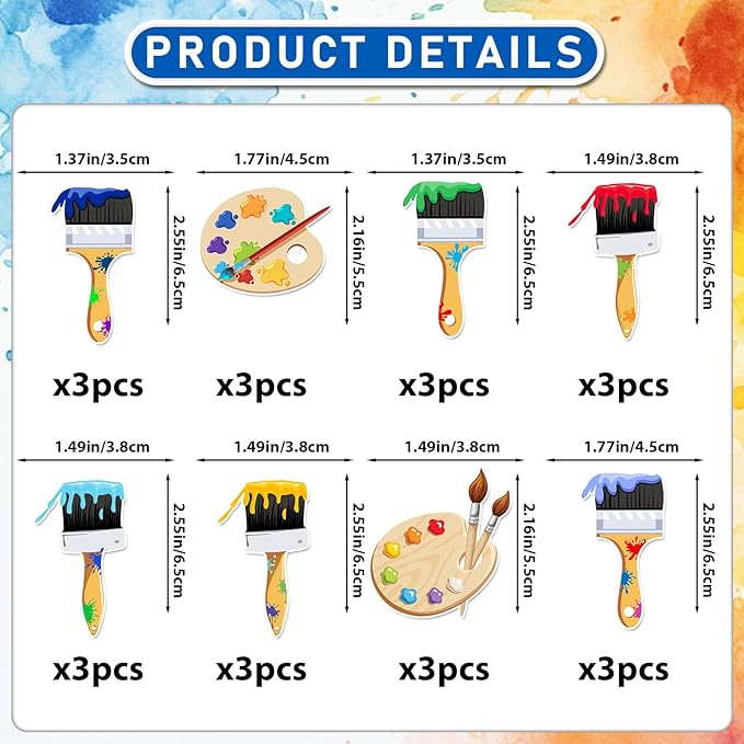 24pcs Art Paint Cupcake Toppers: Paint Brush Cupcake Toppers Art Theme Cake Decorations Artist Birthday Party Favors Supplies