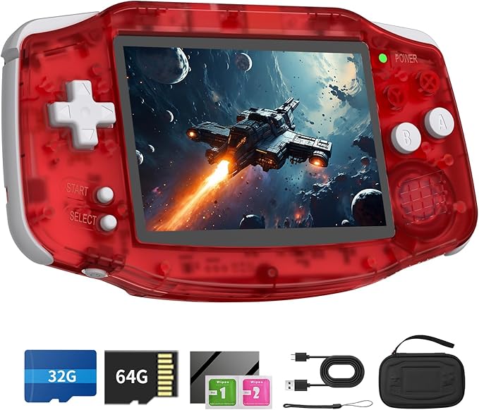 RG34XX Retro Handheld Game Console 3.4" IPS Screen 32G Linux 64-bit System RG 34XX Portable Video Gaming Console Support 5G WiFi Bluetooth,Streaming,HD TV Output,With Protecting Bag(Transparent Red)