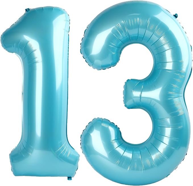 40 Inch Light Blue Number 13 Digital Balloon,Jumbo Mylar Foil Helium Balloon for 13 Balloons for Birthday Party,Wedding Anniversary Party Decorations