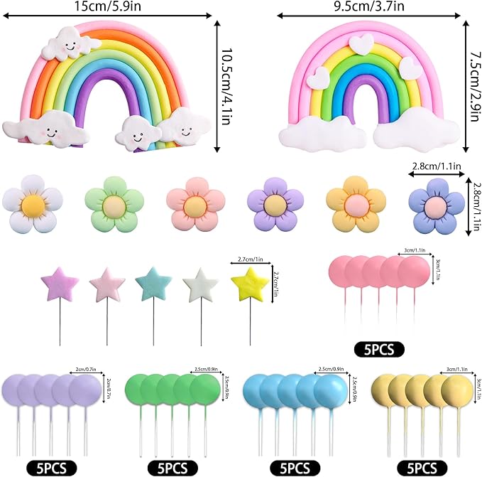 Rainbow Cake Topper Rainbow Theme Party Supplies Pastel Balls Cake Topper Boho Cake Toppers