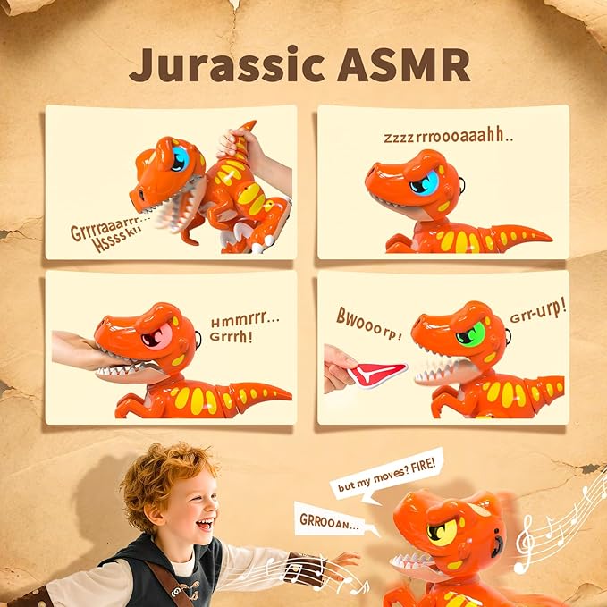 P&C Remote Control Dinosaur Toys for Kids Rechargeable Gesture Sensing Robot Velociraptor Toy with Spraying,Sound Effects,Dancing,2.4Ghz RC Dino for Boy&Girl 3-12 STEM Gifts for Kid (Orange)