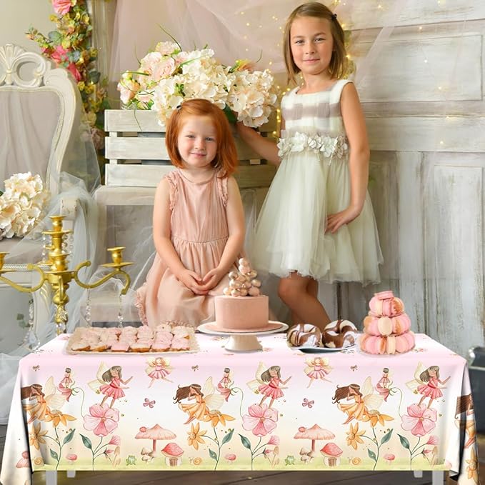 3pcs Fairy Party Tablecloth Decorations Fairy Birthday Party Supplies Table Cover Floral Flower Fairies Enchanted Wonderland Forest Garden Disposable Plastic Table cloth Baby Shower Favors for Girl