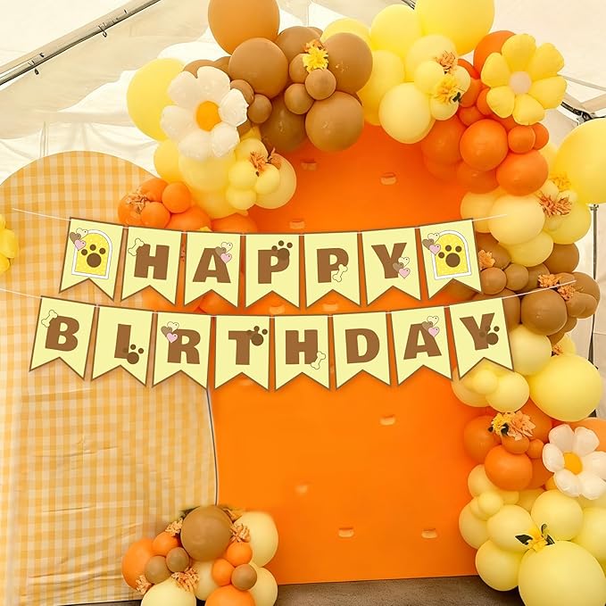 TaoBary Yellow Cartoon Dog Birthday Banner Pre-strung Hanging Sign Cute Puppy Party Decorations Kawaii Yellow Dog Themed Banners for Girls Women Anime Birthday Party Supplies