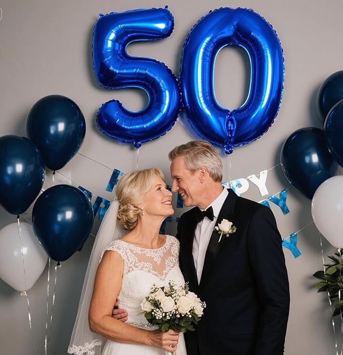 40 Inch Navy blue Number 50 Digital Balloon,Jumbo Mylar Foil Helium Balloon for 50 Balloons for Birthday Party,Wedding Anniversary Party Decorations