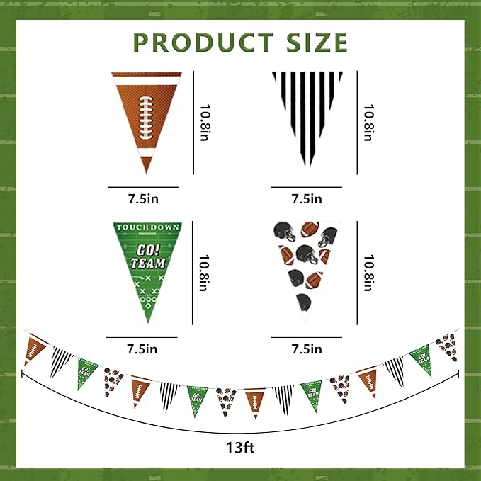 Football Party Decorations 4 Pcs Football Banner Pennant Footballs Garland Triangle Flags Sports Party Decorations for Party Supplies Hanging Decoration