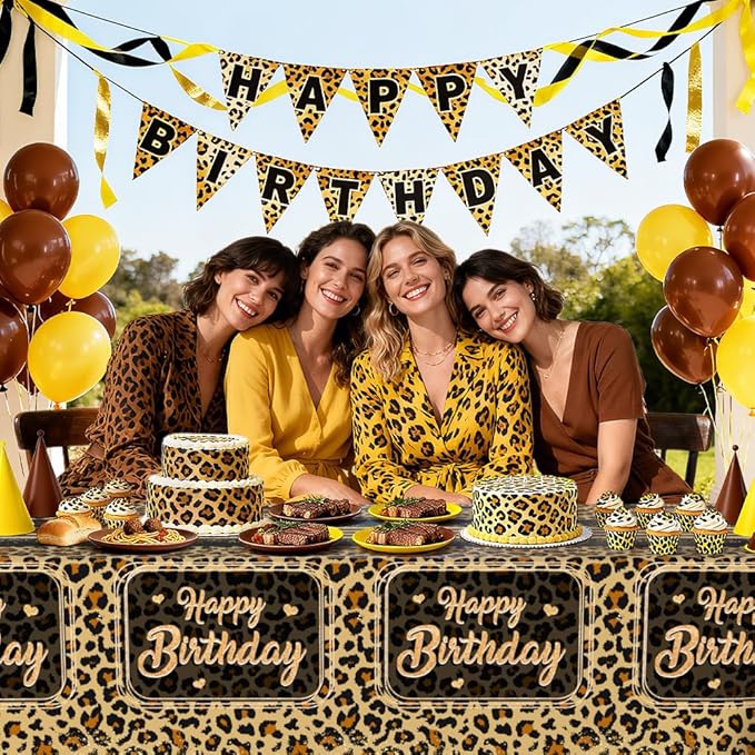 3 Pieces Brown Cheetah Print Birthday Decorations Tablecloth Black Leopard Print Birthday Party Decorations Supplies Cheetah Plastic Table Cloth Disposable Table Covers 108 x 54 Inch