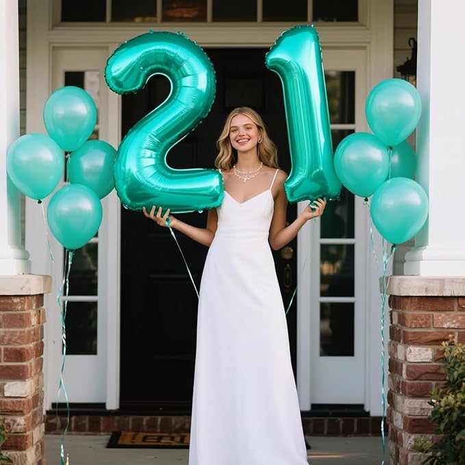 40 Inch Teal Blue Balloon Number 2 Giant Two Balloons Number Birthday Decorations, 2nd 12 20 21st Party Celebration Decorations Digital Balloon Wedding Anniversary Party Supplies