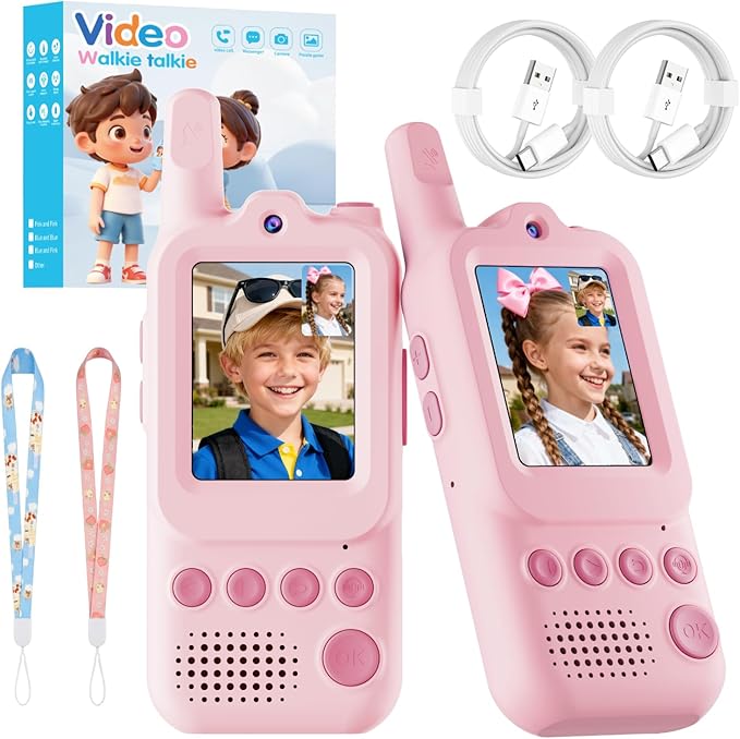 Video Walkie Talkies for Kids 2 Pack Rechargeable Video Intercom with HD Camera, 6 Voice Effects, Long Range Radios, Family Camping Toys, Gifts for Boys Girls Ages 3-12 (Pink&Pink)