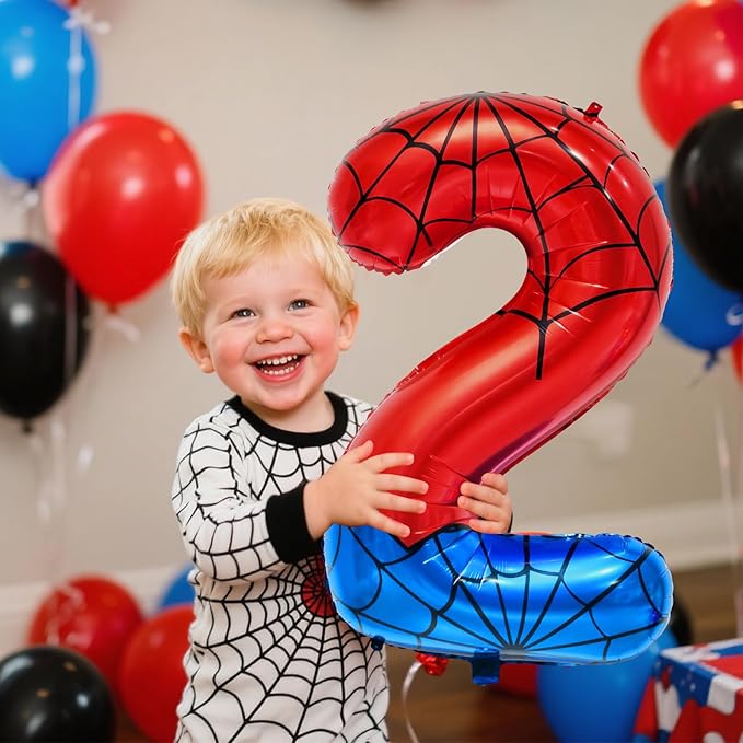 Spider Web Number 2 Balloon Birthday Decoration, Superhero Themed 40in Giant Mylar Number Party Supplies