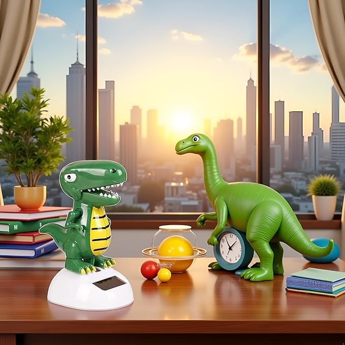 Green Cute Solar Powered Dancing Dinosaur,Decoration Gift,Swinging Dancer, No Battery Required,Desk and Dashboard Decor Home Decor Birthday Gifts Solar Power Kits Learning and Education