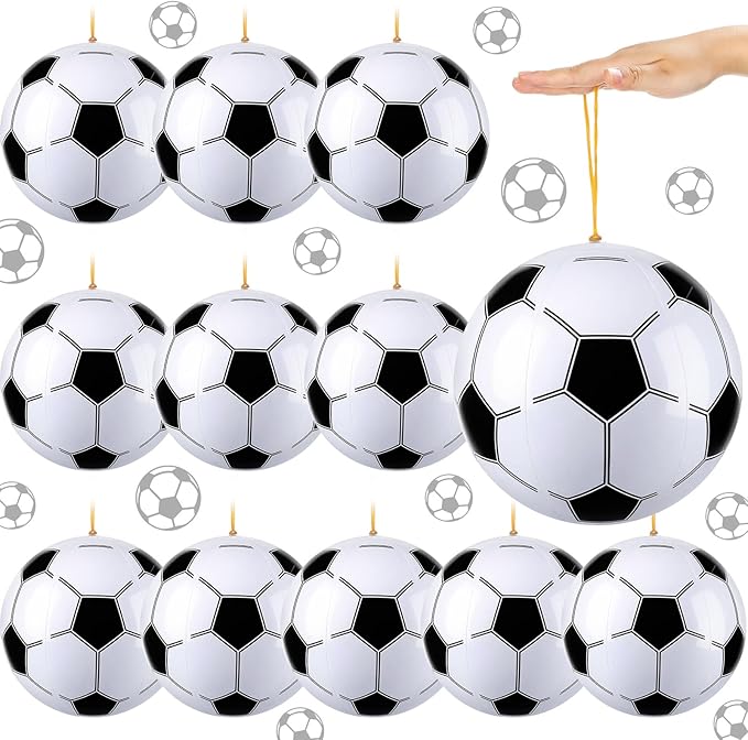 12 Pcs Soccer Party Favors Punching Balloons for Kids PVC Inflatable Punch Balloon Bouncy Balls with Rubber Band Handle Goodie Bags Stuffers for Soccer Birthday Supplies Pool Decoration