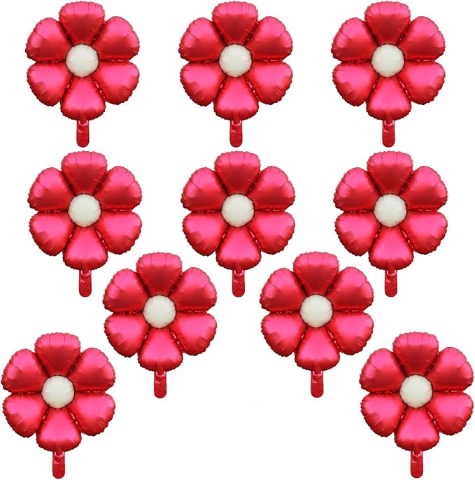 ZHENGYE Daisy Balloons 10 Pieces Flower Balloons Foil Mylar Balloon Decoration Flower Theme Party Daisy Theme Party Baby Shower Wedding Birthday Party Decorations Supplies(Red)
