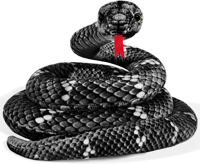 Giant Stuffed Snake, 80in Lifelike Plush Snake for Kids, Birthday Gift Party Prank Prop (Black)