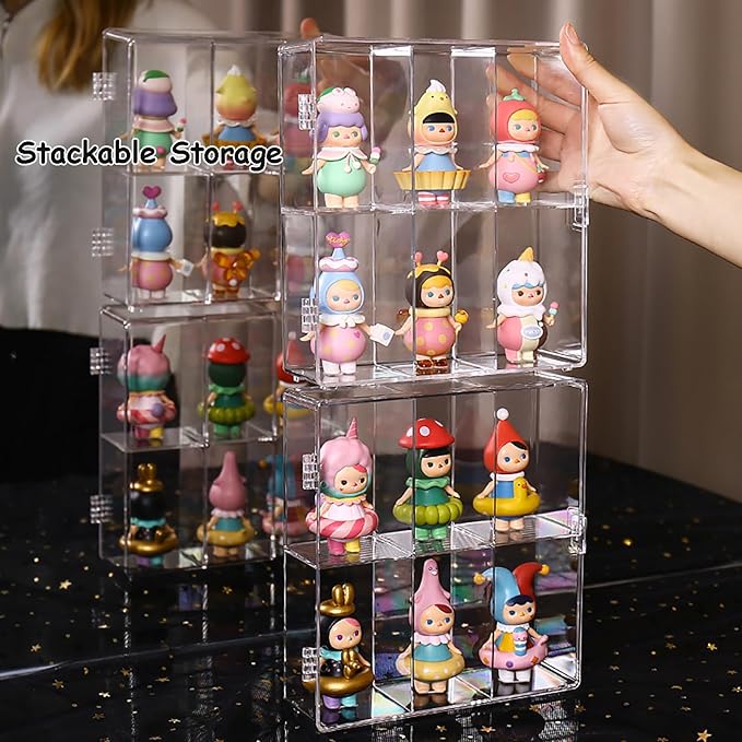 Clear Acrylic Display Case, Stackable Plastic Storage Bins with Lid for Collectibles Action Figure 2 Layer 6 Separate Room Hobby Figure Display Case Box