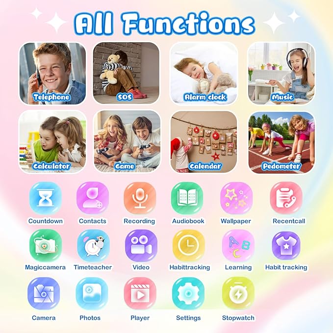 Smart Watch for Girls Boys, Kids Smartwatch with 4G SIM Card, Smart Watch for Kids Touch Screen SOS Emergency Call Calculator Clock Camera Games Music Player, Toys Gifts for Ages 4-12 (Black)