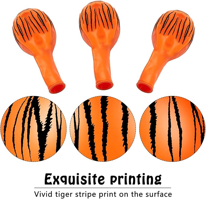 Sumind 40 Pieces Tiger Print Stripes Balloons 12 Inch Jungle Animal Theme Safari Balloons for Zoo Jungle Party Supplies Safari Birthday Decoration