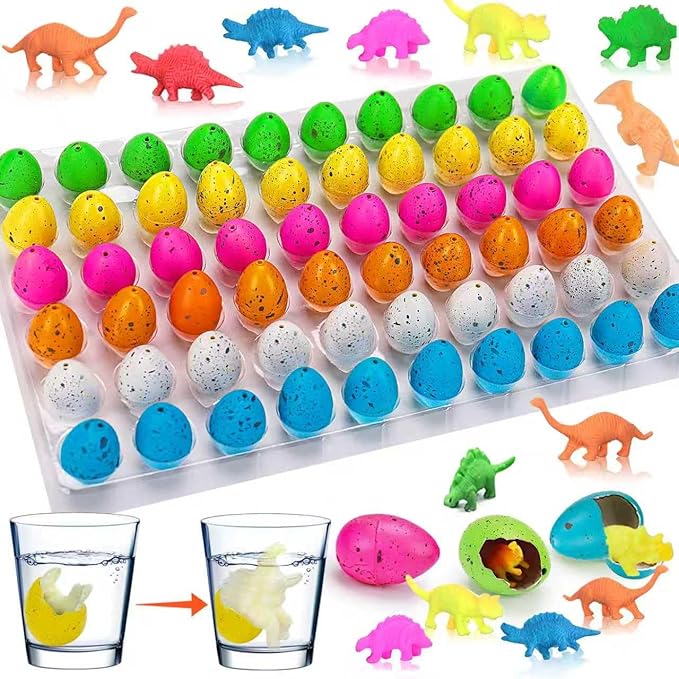 60PCS Small Hatching Dinosaur Eggs for Dinosaur Birthday Party Favors Easter Egg Fillers Goodie Bag Stuffers Classroom Carnival Prizes Bulk Pinata Novelty Grow in Water Dino Eggs with Toys Inside