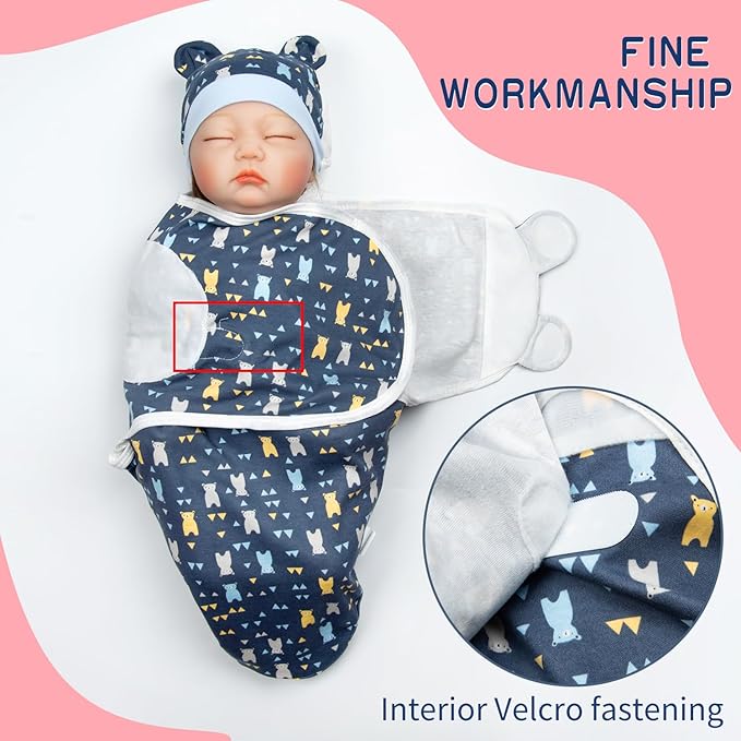 Reborn Baby Doll Blanket Accessories for 17-22 Inch Reborn Dolls Girls/Boys Soft Cotton Blue Bear Blanket 2pcs Toddler Dolls Clothing